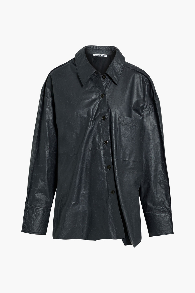 Acne Studios - Oversized asymmetric coated crinkled-leather shirt - Gray - DE 32