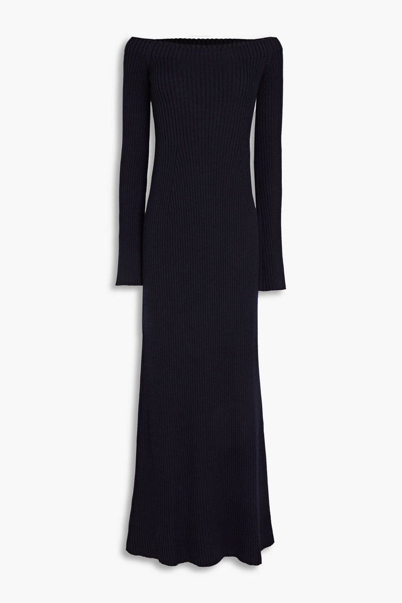 Chloé - Off-the-shoulder ribbed wool and cashmere-blend maxi dress - Blue - M