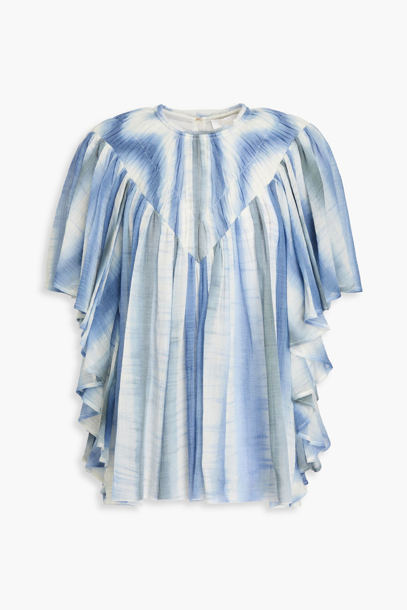 Chloé - Ruffled tie-dyed wool-gauze blouse - Blue - FR 38