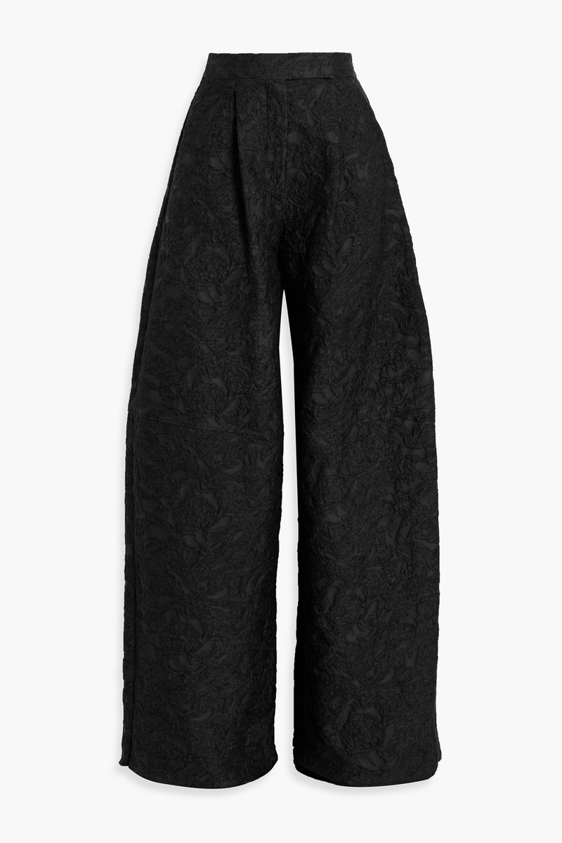 max mara - cotton-blend jacquard wide-leg pants - black - it 38