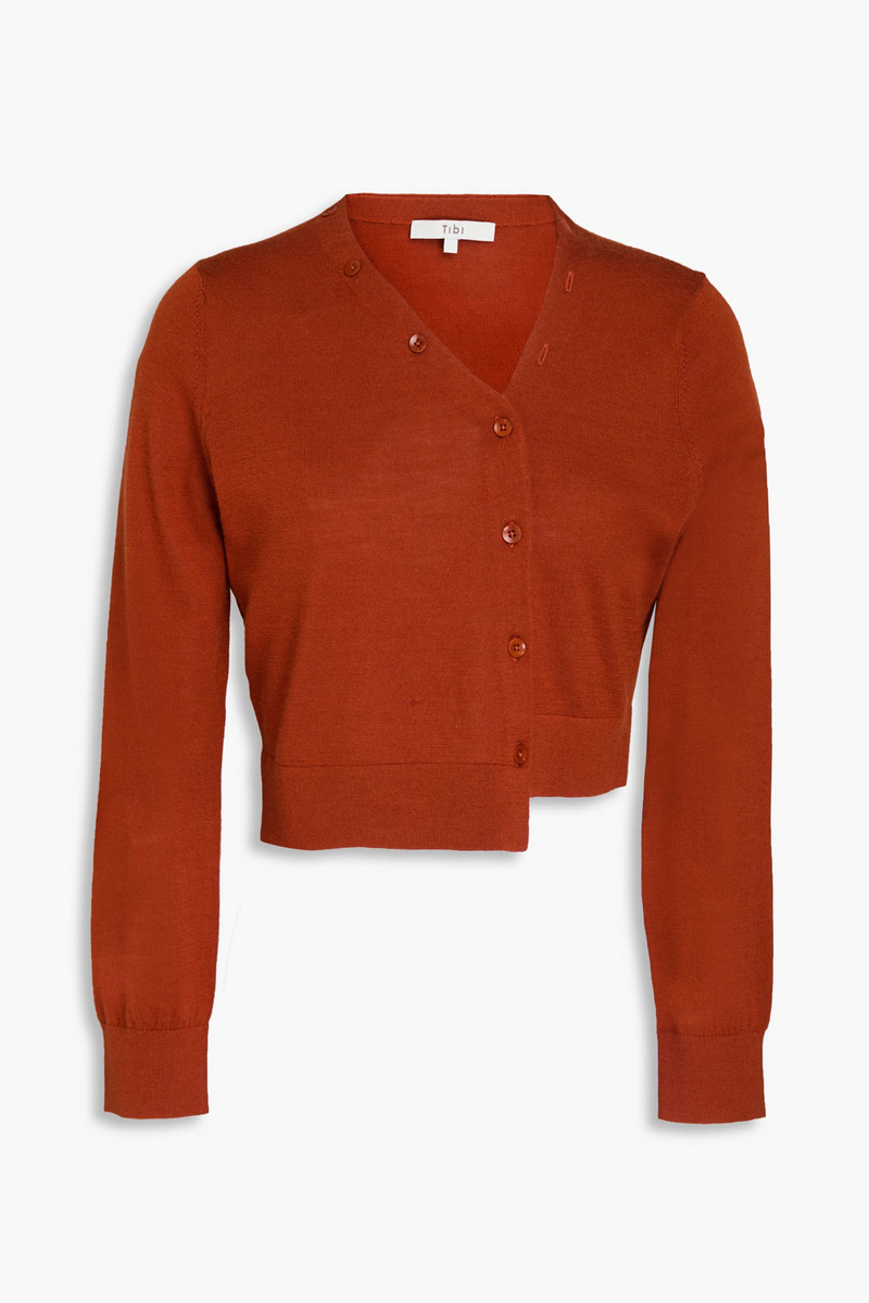 tibi - cropped asymmetric cashmere, wool and silk-blend cardigan - red - xs