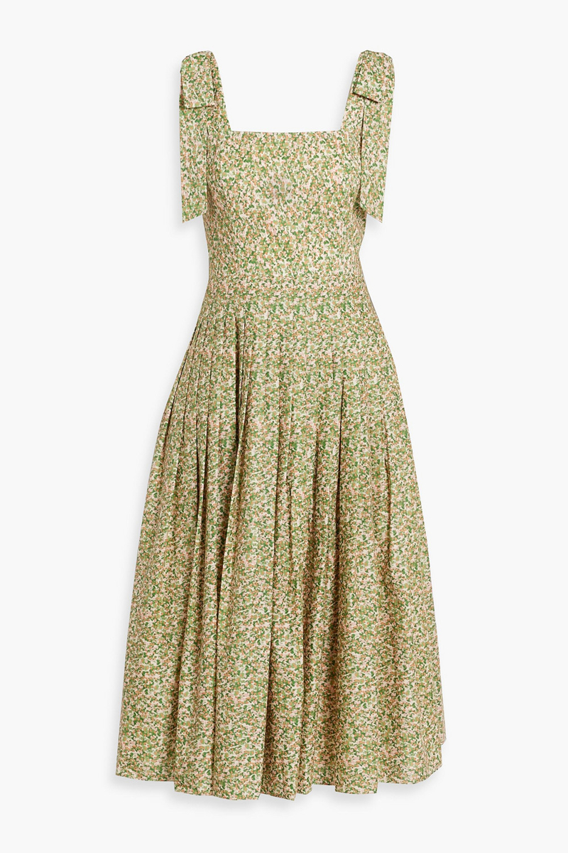 mikael aghal - bow-detailed floral-print cotton midi dress - green - us 2