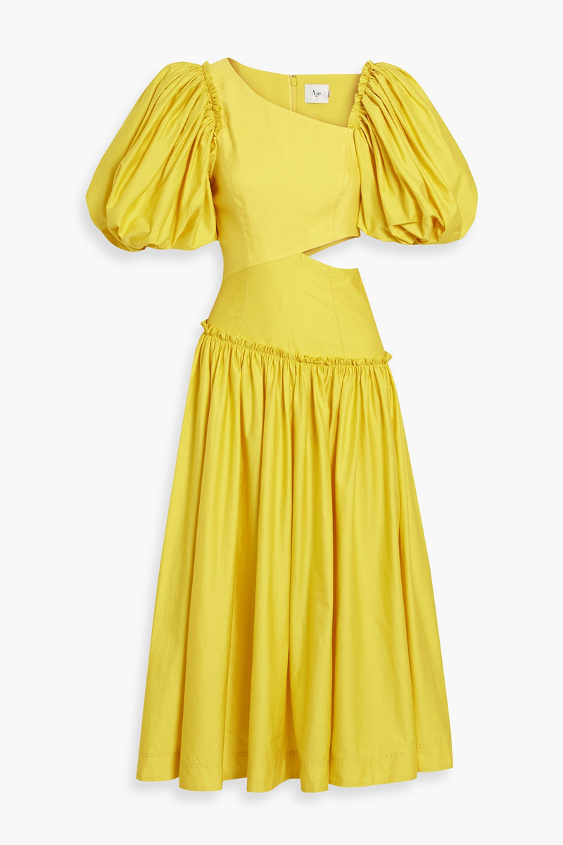 Aje. - Cutout linen-blend midi dress - Yellow - UK 6