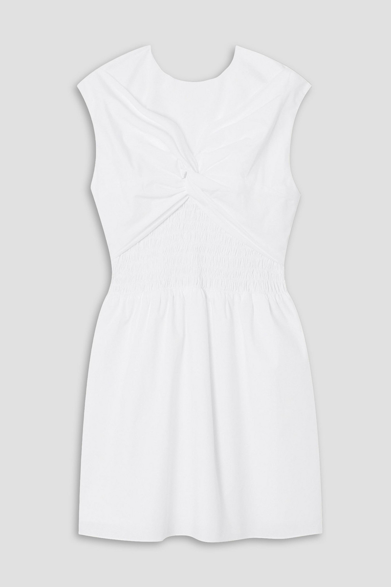 Tove - Iona twisted smocked cotton-poplin mini dress - White - FR 42