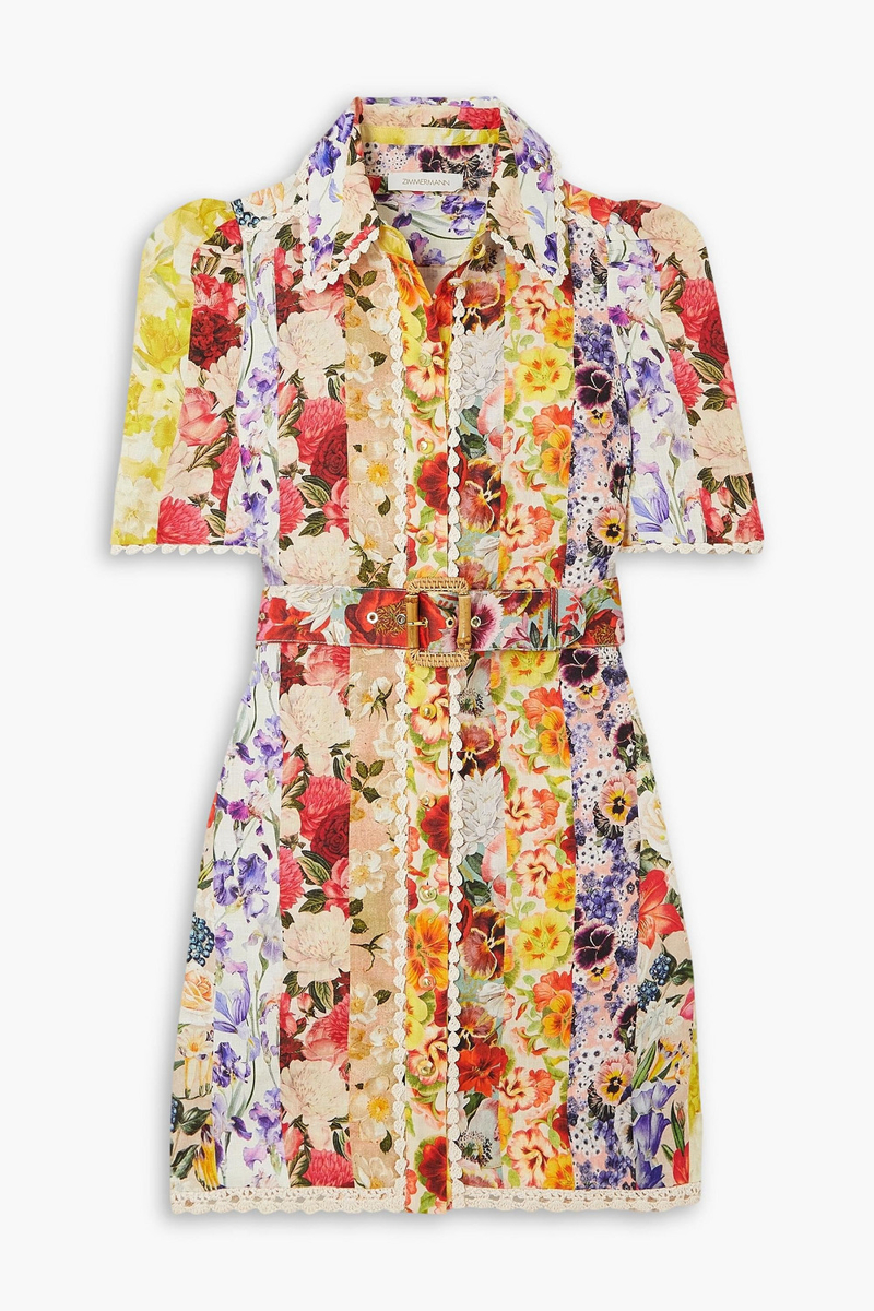 Zimmermann - Belted floral-print linen mini shirt dress - Multicolor - 0