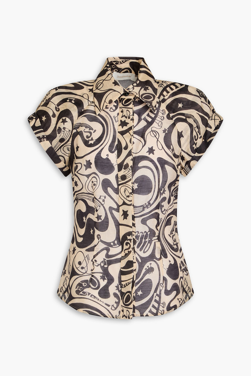 zimmermann - printed linen and silk-blend shirt - neutral - 00