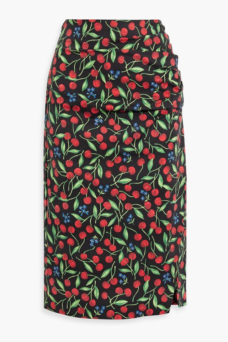 Carolina Herrera - Ruched printed cotton-blend poplin midi pencil skirt - Multicolor - US 2