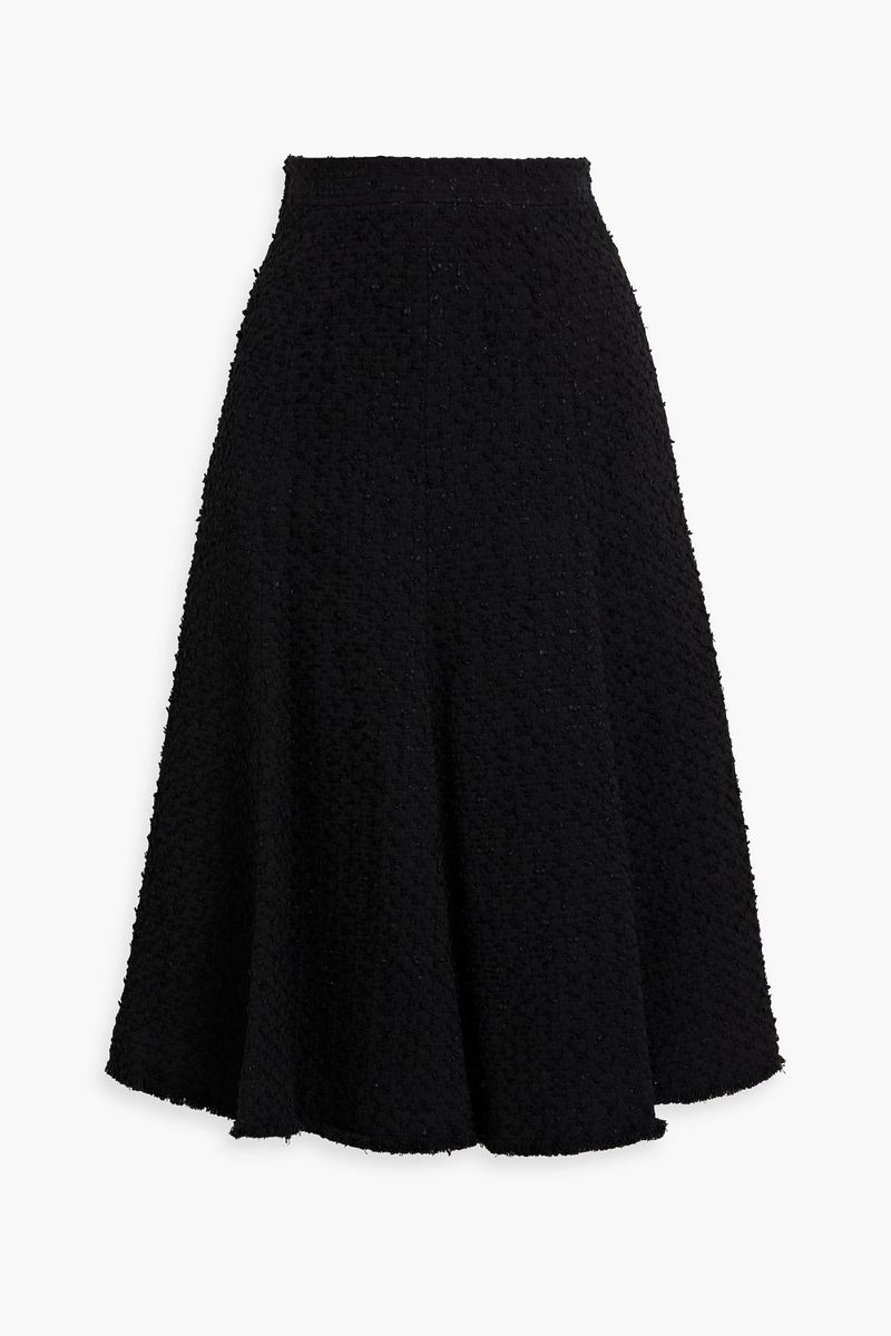 thom browne - frayed cotton-blend bouclé-tweed midi skirt - black - it 38