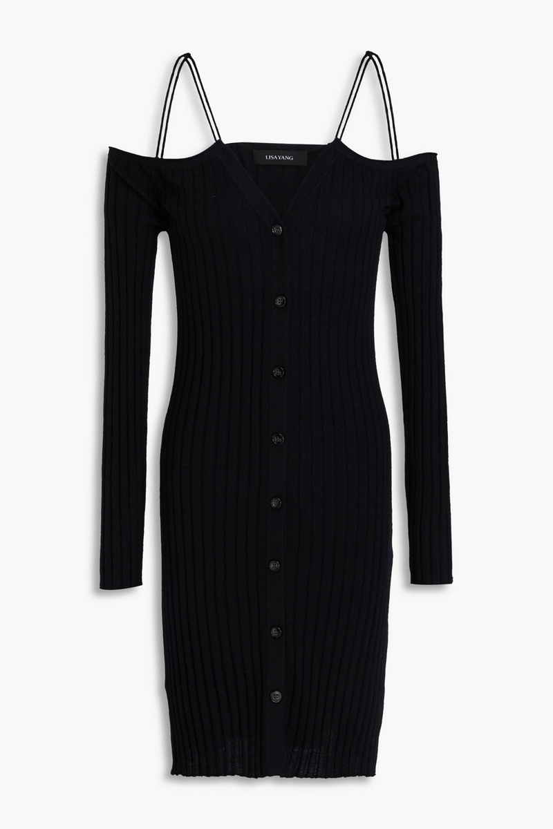 lisa yang - cold-shoulder ribbed cashmere mini dress - black - 0