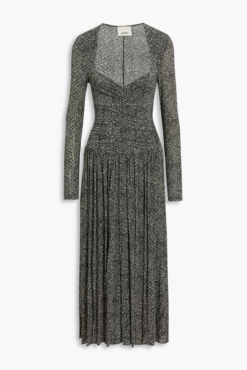 isabel marant - jenny pleated printed stretch-jersey midi dress - black - fr 34