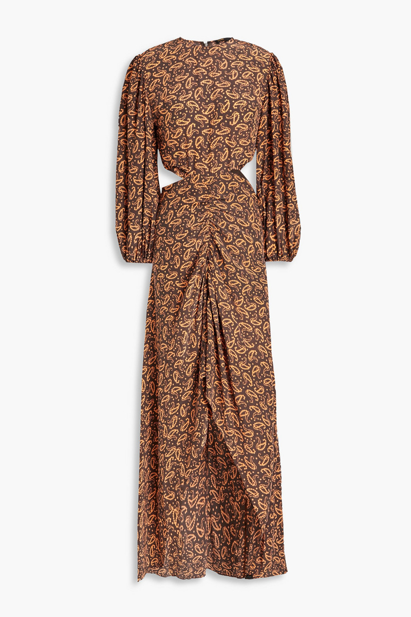 Maje - Cutout ruched paisley-print crepe maxi dress - Brown - FR 34