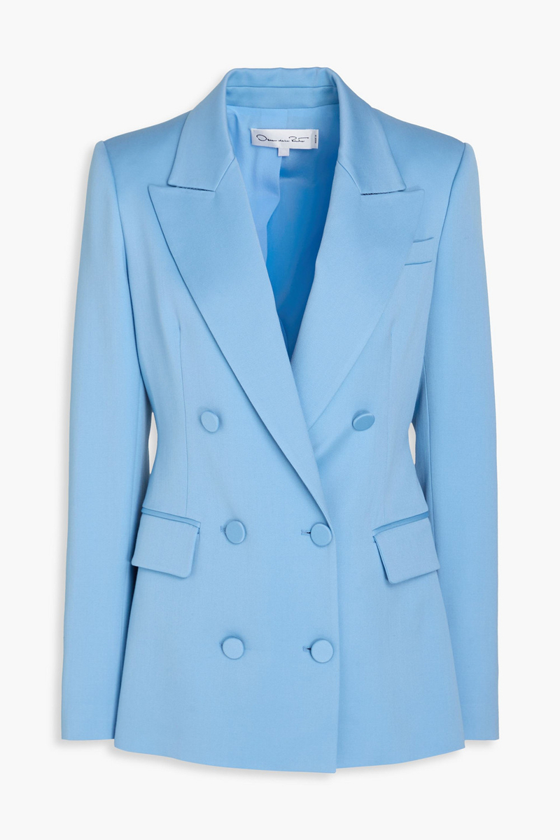 oscar de la renta - double-breasted wool-twill blazer - blue - us 14
