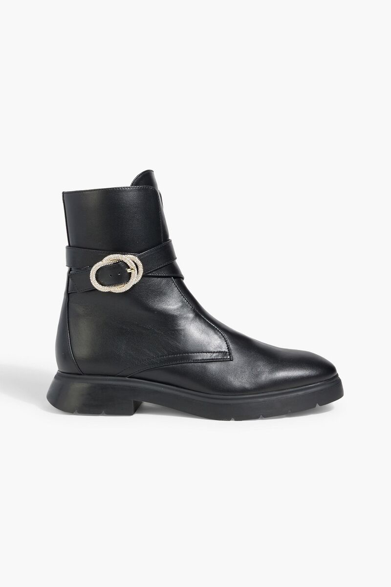 Stuart Weitzman - Crystal Buckle leather ankle boots - Black - EU 39.5