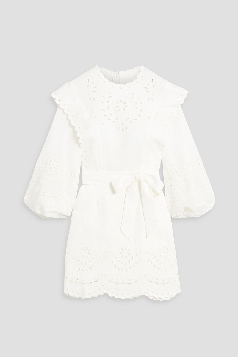 zimmermann - broderie anglaise linen mini dress - white - 00