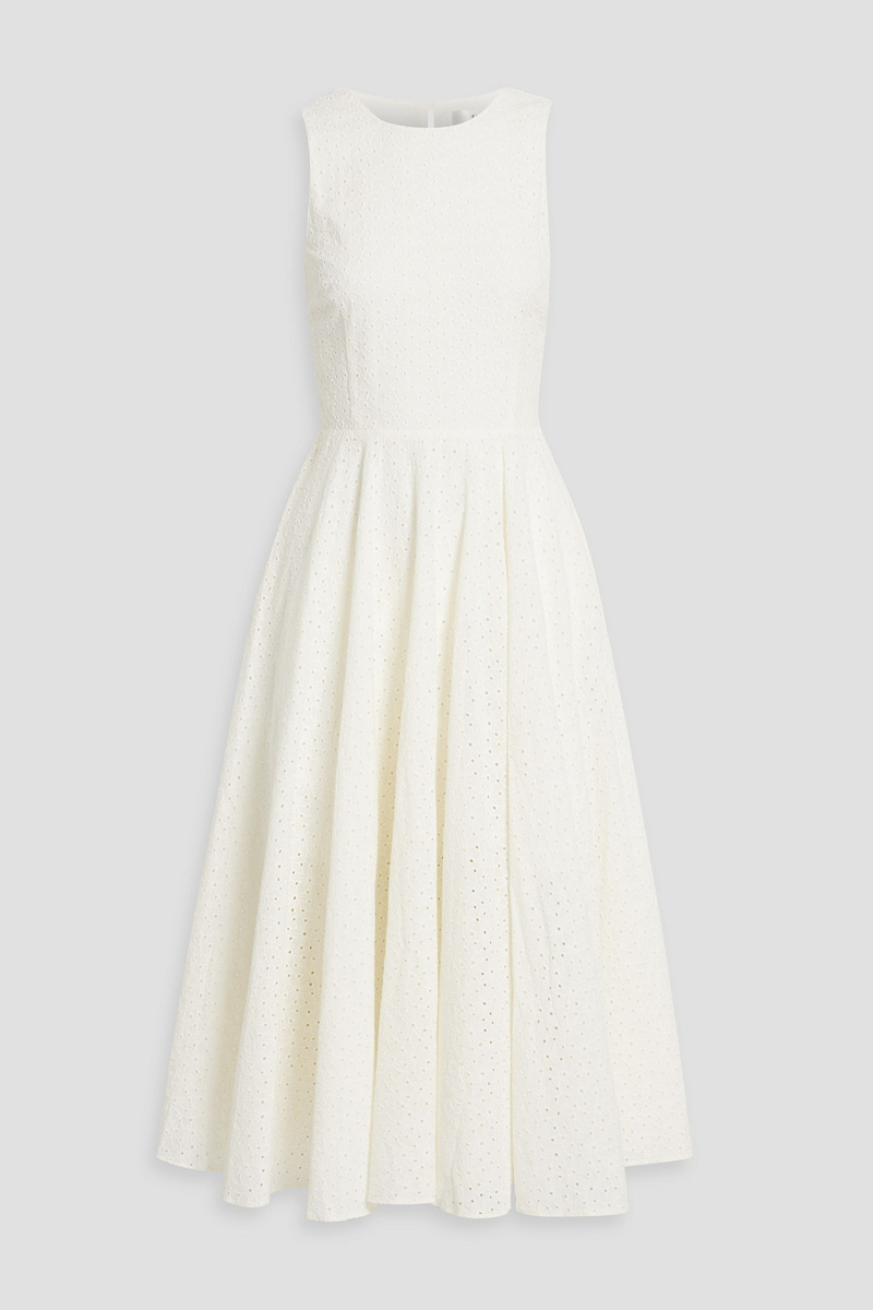 frame - broderie anglaise cotton midi dress - white - m