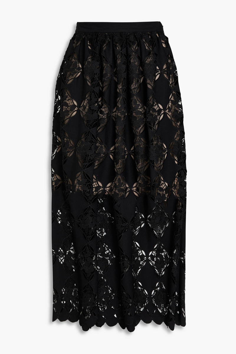 oscar de la renta - guipure lace midi skirt - black - us 00