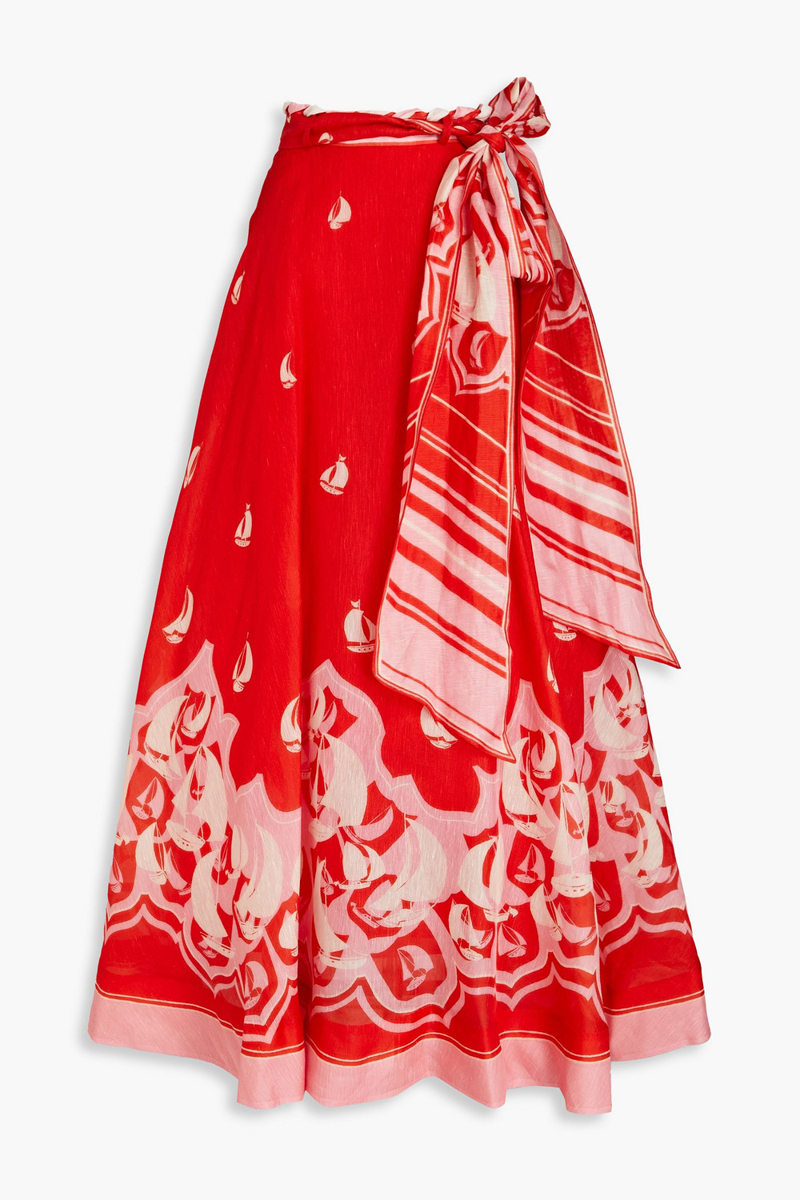 Zimmermann - Printed linen and silk-blend maxi skirt - Red - 2