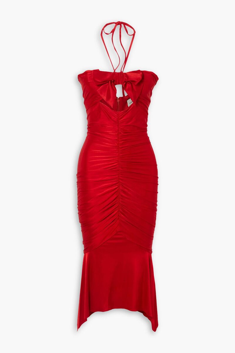 Alexandre Vauthier - Twist-front stretch-satin halterneck midi dress - Red - FR 44
