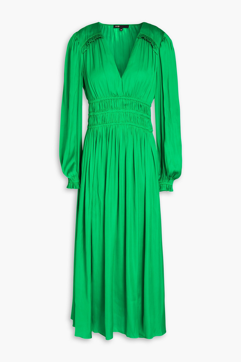 Maje - Shirred satin-crepe midi dress - Green - FR 42