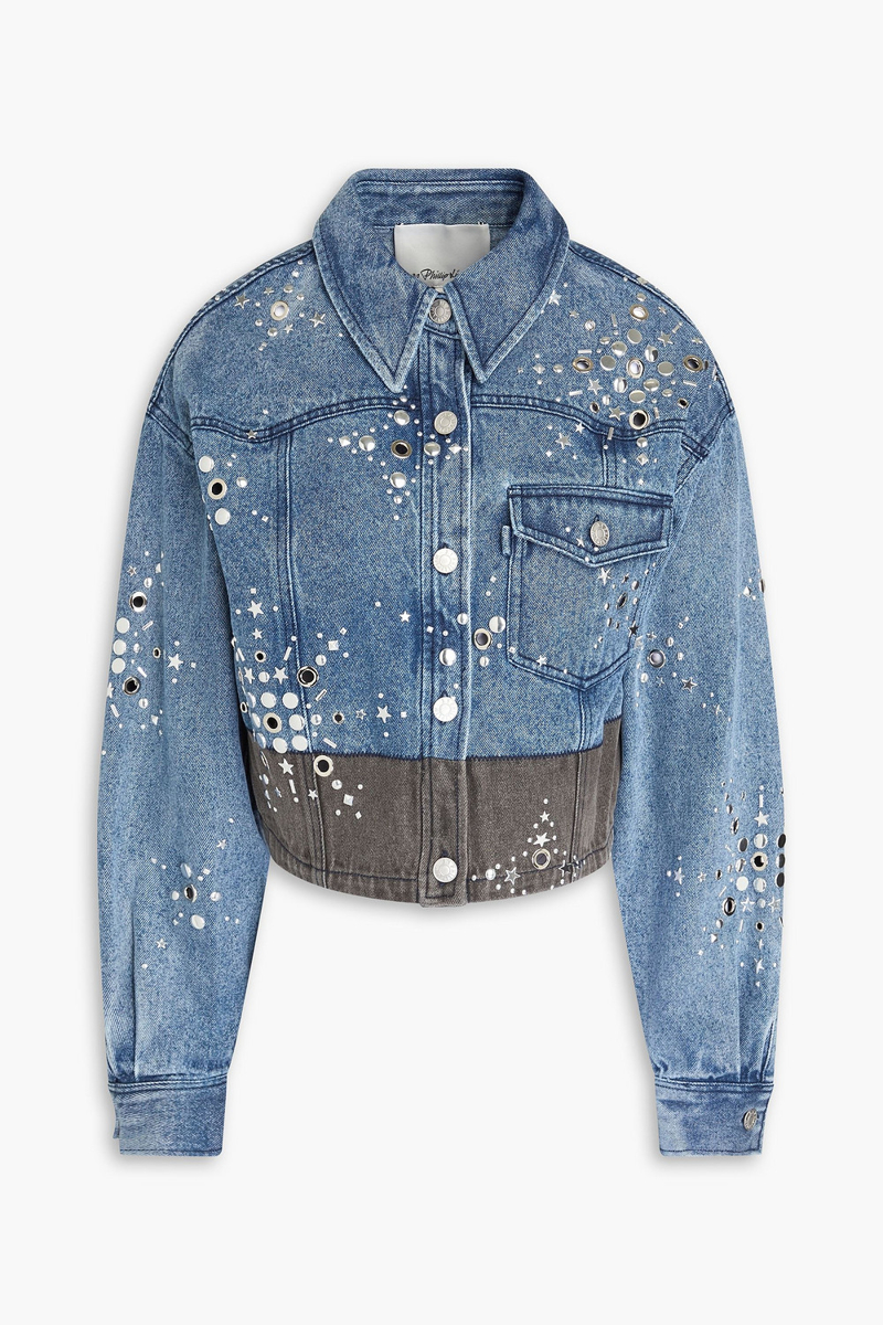 3.1 phillip lim - liberty embellished two-tone denim jacket - blue - s