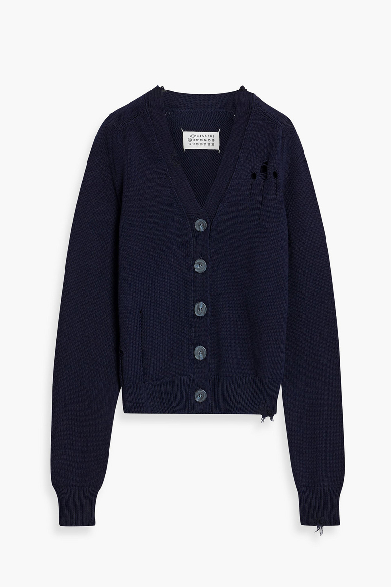 maison margiela - distressed cotton cardigan - blue - s