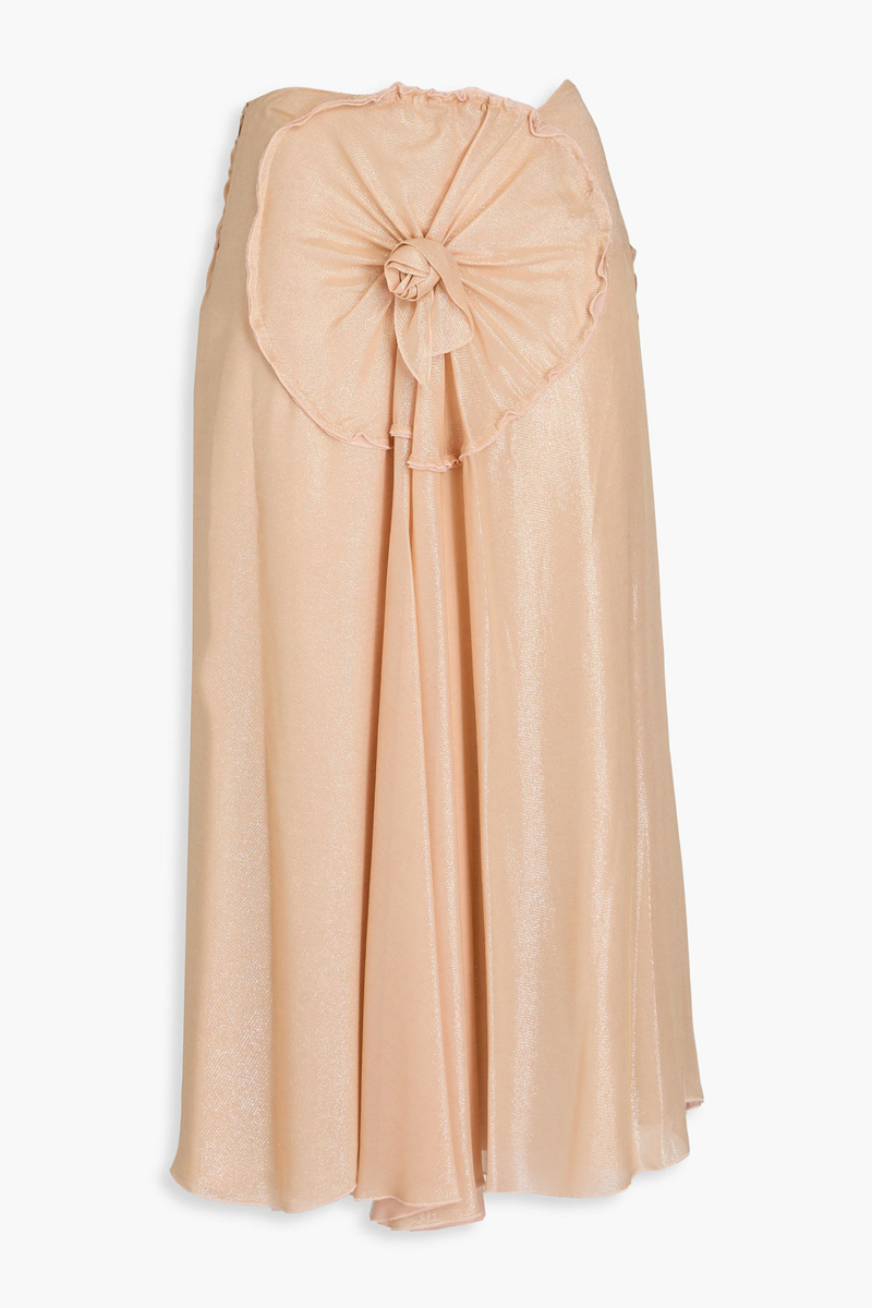 victoria beckham - metallic floral-appliquéd crepe midi skirt - neutral - uk 4