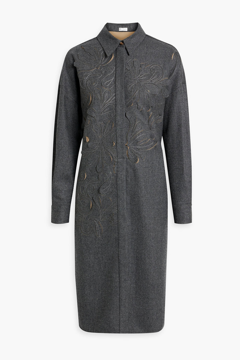 Brunello Cucinelli - Laser-cut wool-blend felt shirt dress - Gray - M