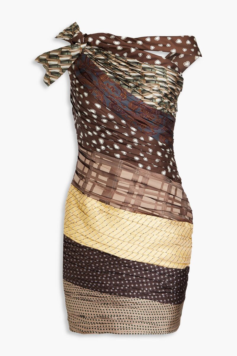 Moschino - One-shoulder patchwork satin-jacquard mini dress - Multicolor - IT 38