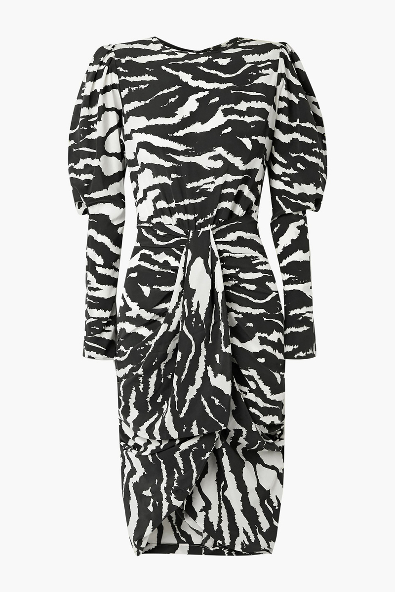 Isabel Marant - Frea draped zebra-print silk-blend crepe de chine dress - Black - FR 38