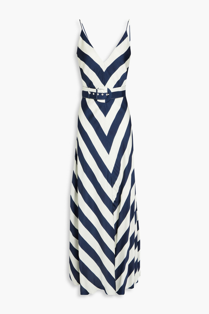 nicholas - belted striped satin-twill maxi dress - blue - us 6