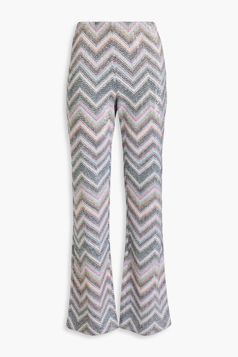 missoni - sequined metallic crochet-knit flared pants - gray - it 42
