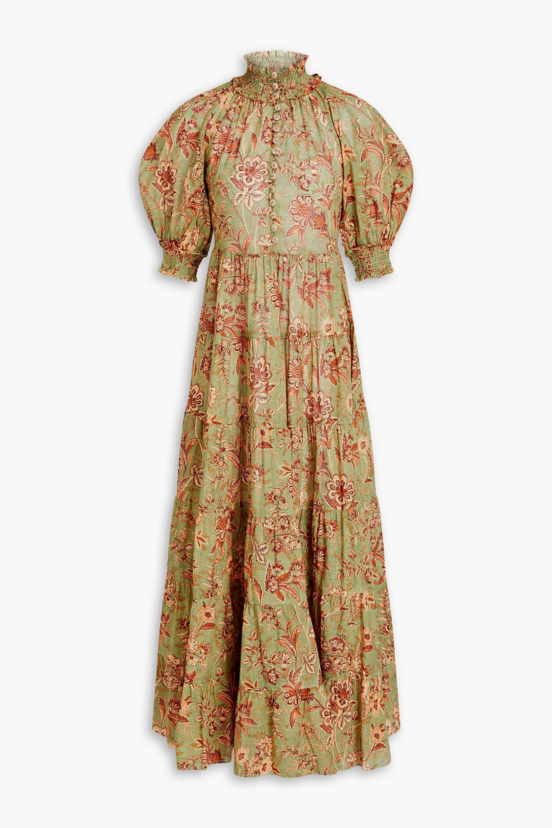 zimmermann - tiered floral-print cotton maxi dress - green - 00