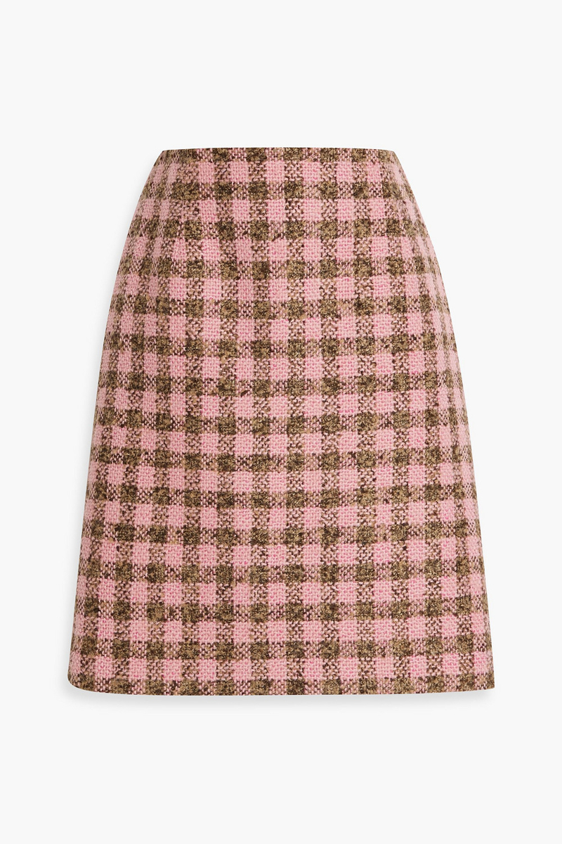oscar de la renta - checked wool-blend tweed mini skirt - pink - us 6