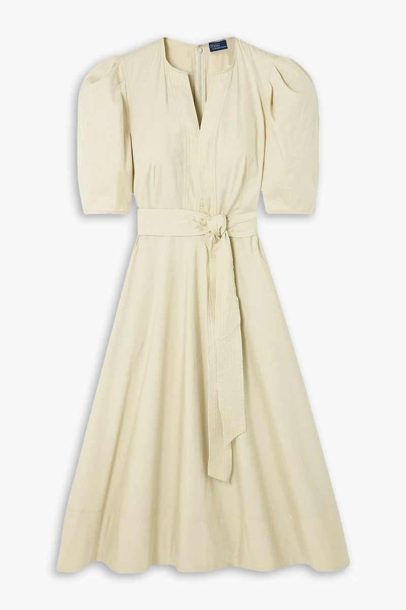 polo ralph lauren - kalna belted pleated cotton-poplin midi dress - neutral - us 14
