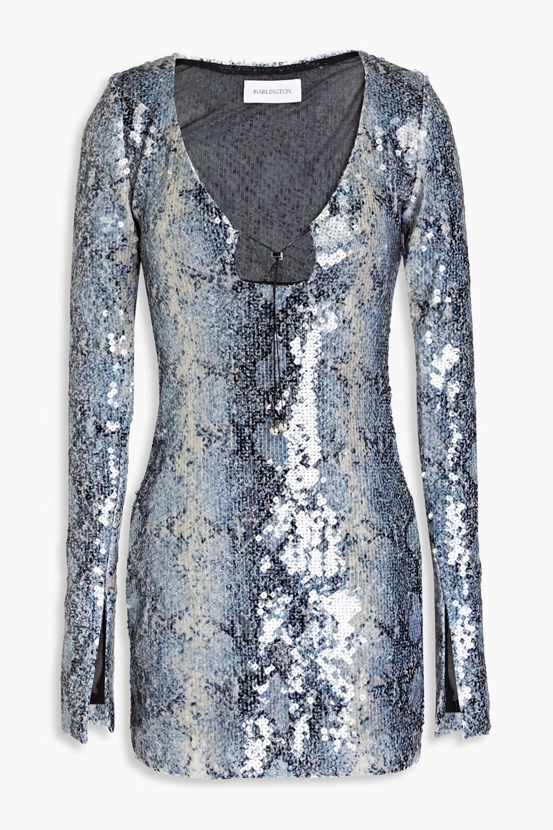 16ARLINGTON - Solaria sequined snake-print mesh mini dress - Blue - UK 12