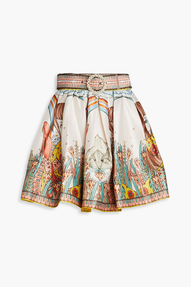 Zimmermann - Belted printed silk mini skirt - Pink - 0