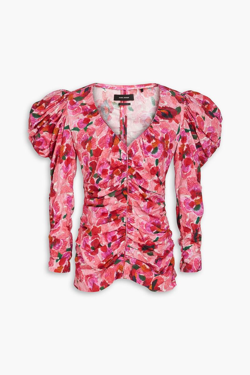 Isabel Marant - Mirnao ruched floral-print crepe de chine top - Pink - FR 36