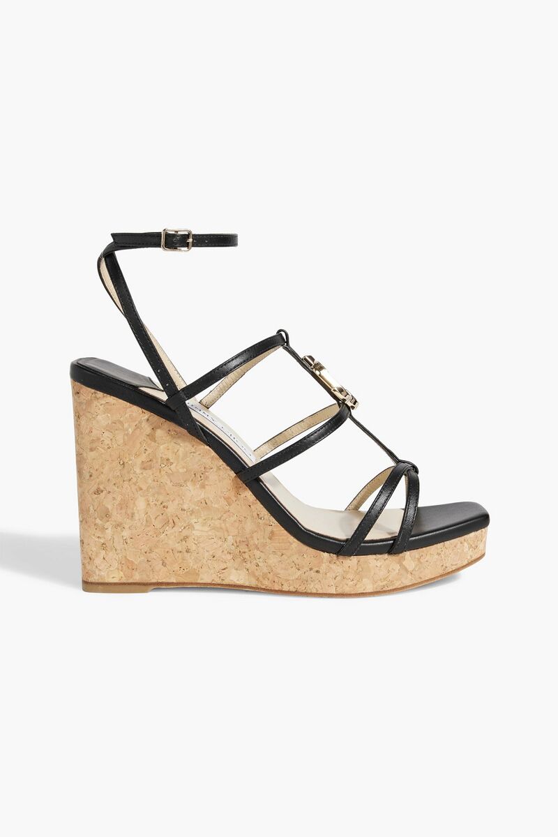 Jimmy Choo - JC 110 embellished leather wedge sandals - Black - EU 40
