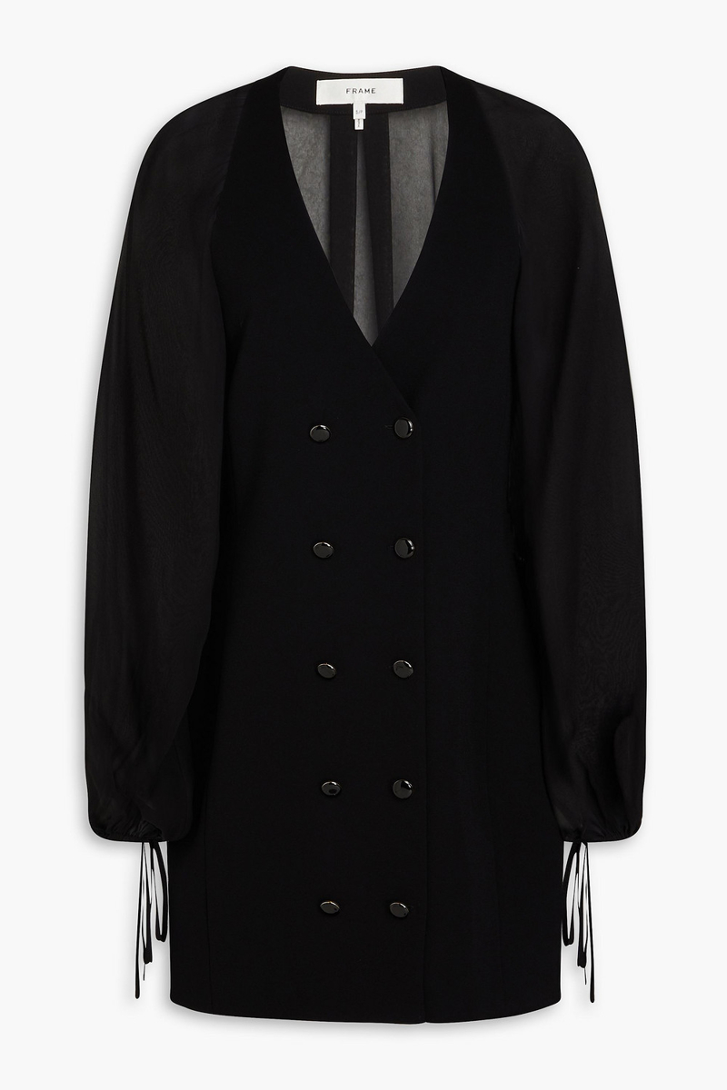 frame - crepe and silk-chiffon mini dress - black - xs