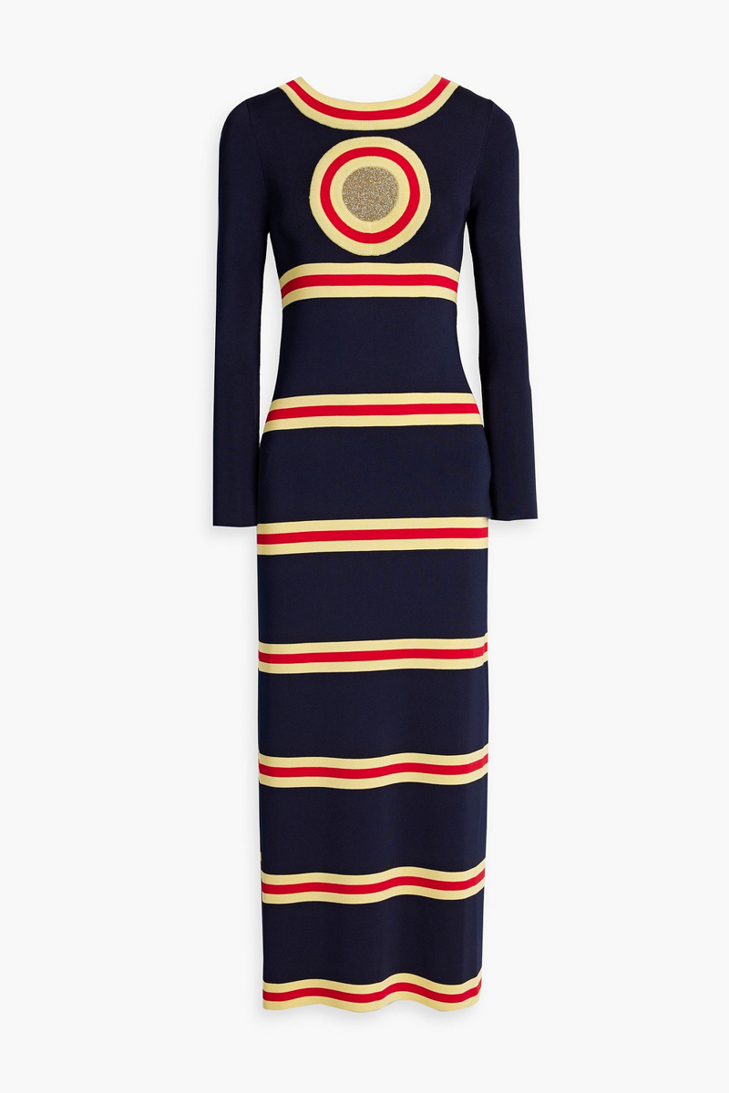 rabanne - striped ribbed-knit midi dress - blue - m