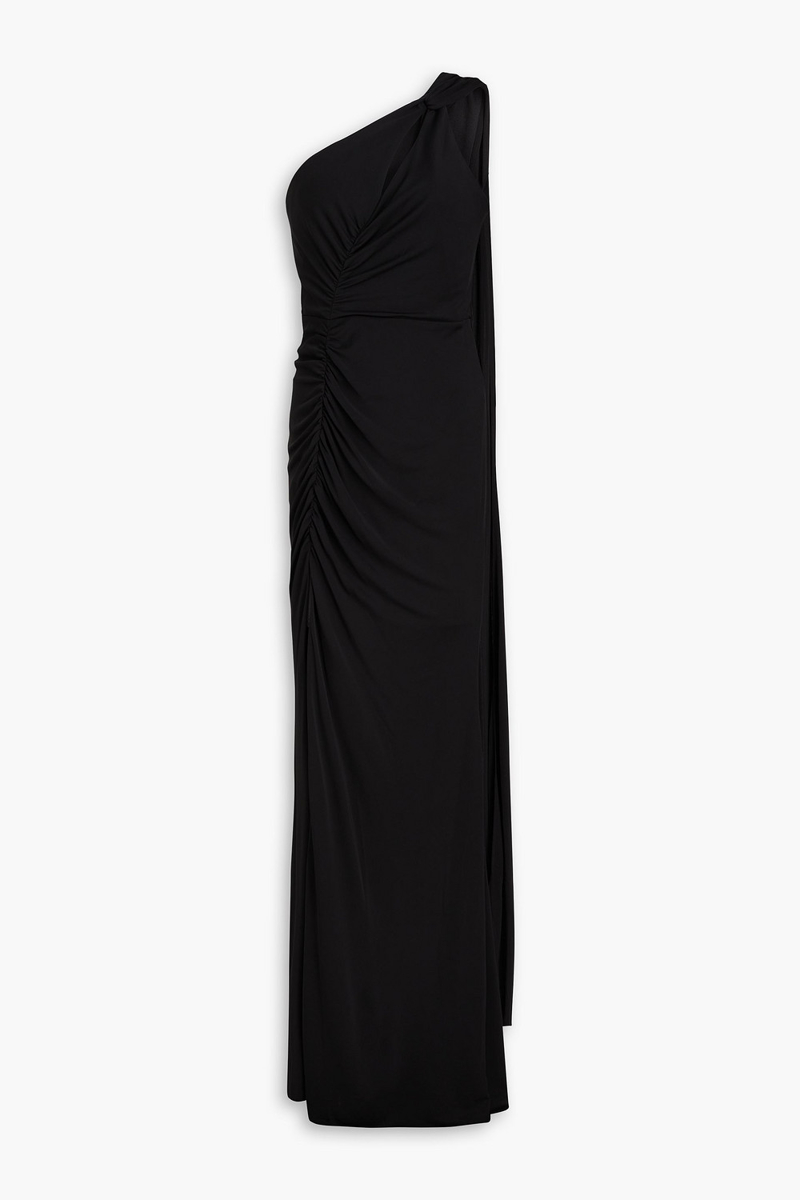 Marchesa Notte - One-shoulder ruched jersey gown - Black - US 12