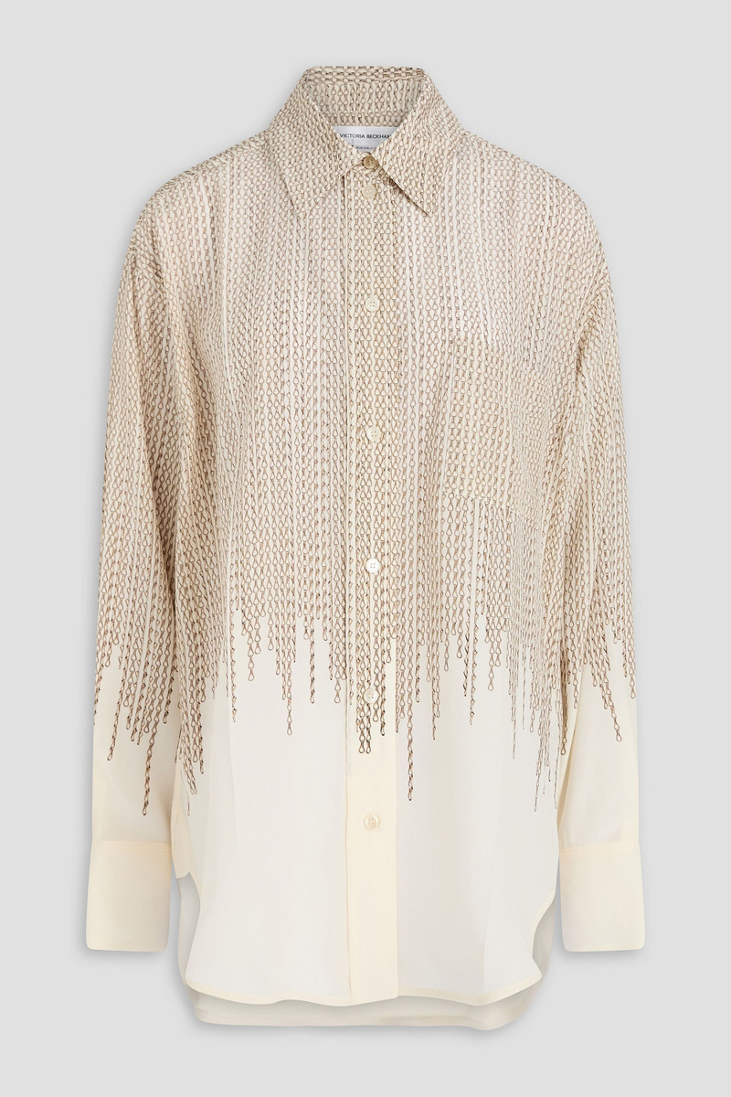 victoria beckham - printed silk crepe de chine shirt - white - uk 6