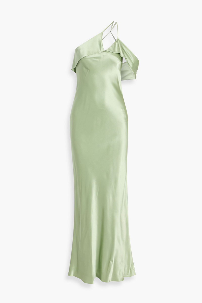 michelle mason - one-shoulder silk-satin gown - green - us 2