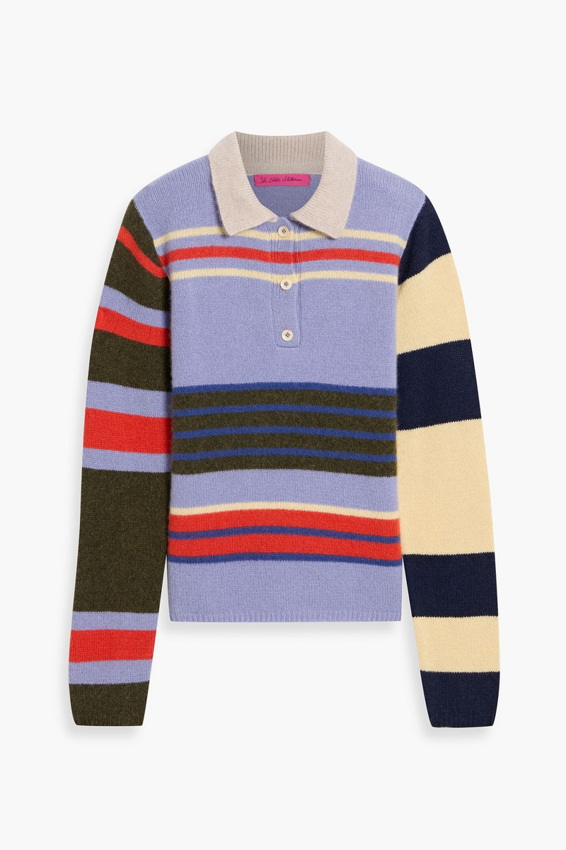 the elder statesman - chaos striped cashmere polo sweater - purple - xs
