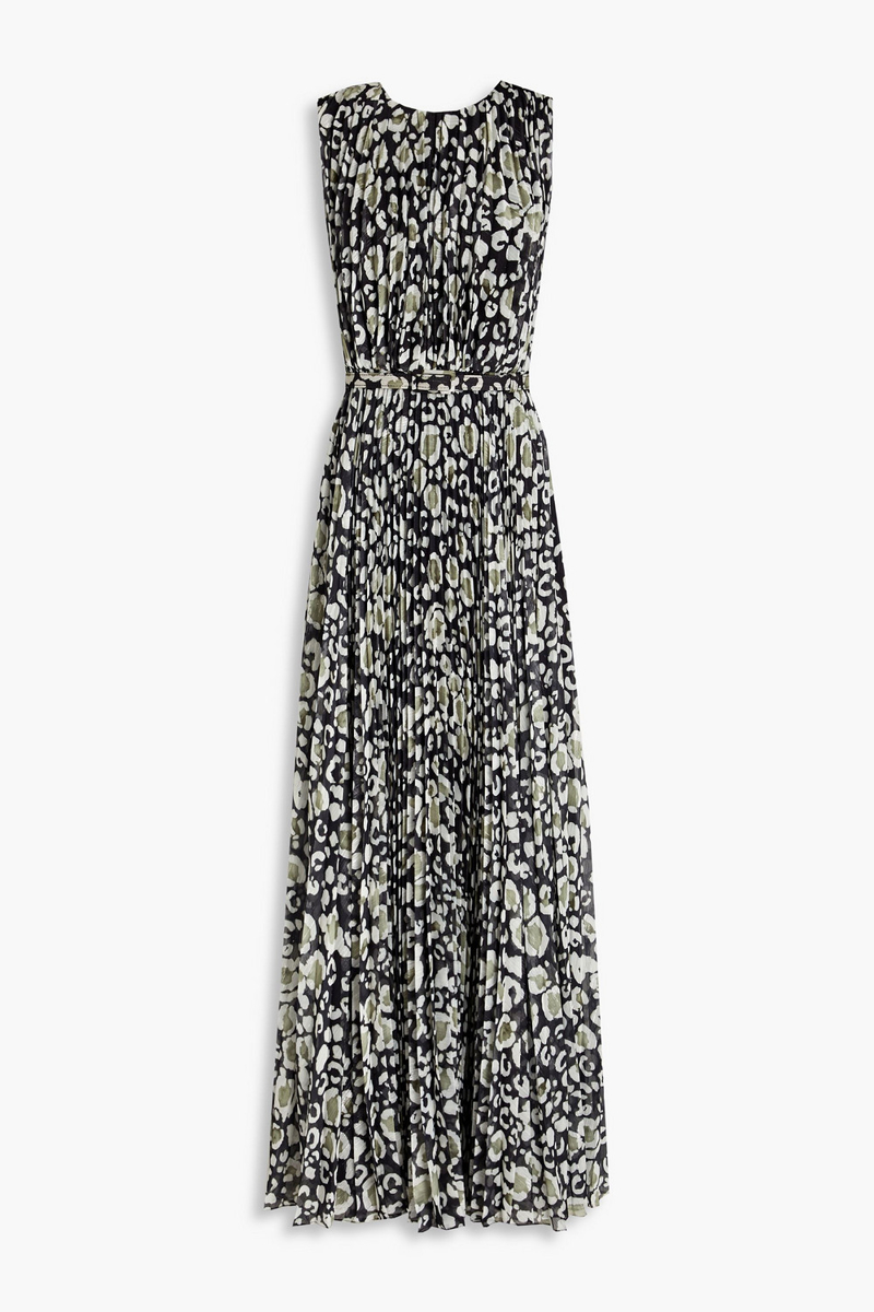 Mikael Aghal - Pleated metallic printed chiffon maxi dress - Black - US 4
