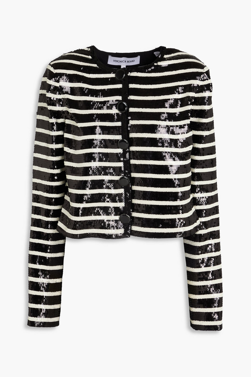 veronica beard - mickey striped sequined woven jacket - black - us 00
