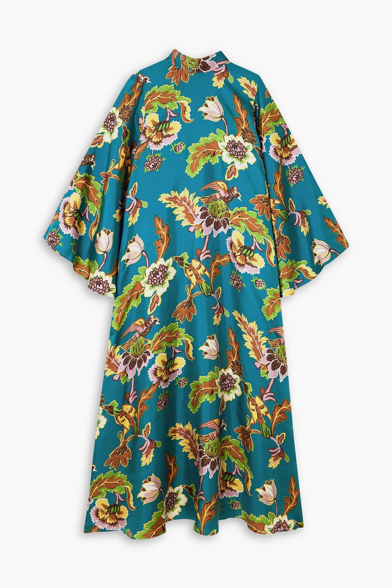 la double j. - icon magnifico floral-print silk-twill midi dress - blue - xxs