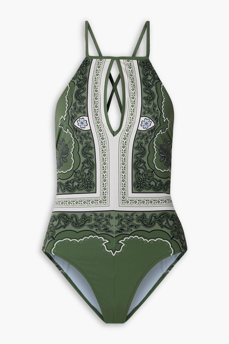 la double j. - fonda cutout printed swimsuit - green - xs