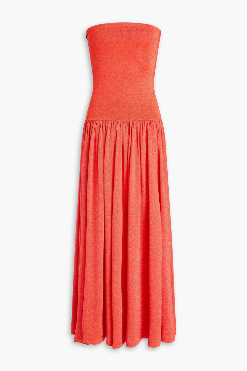zimmermann - strapless metallic stretch-knit maxi dress - red - 00