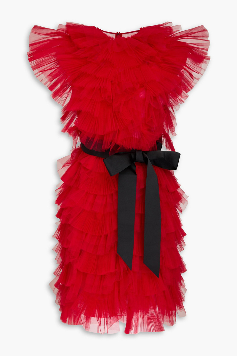 huishan zhang - gianna tired tulle mini dress - red - uk 6
